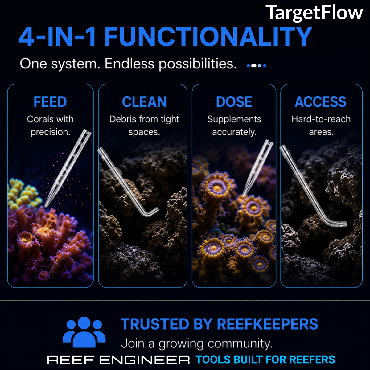 TargetFlow 4-in-1 Precision Aquarium Feeding Tool 