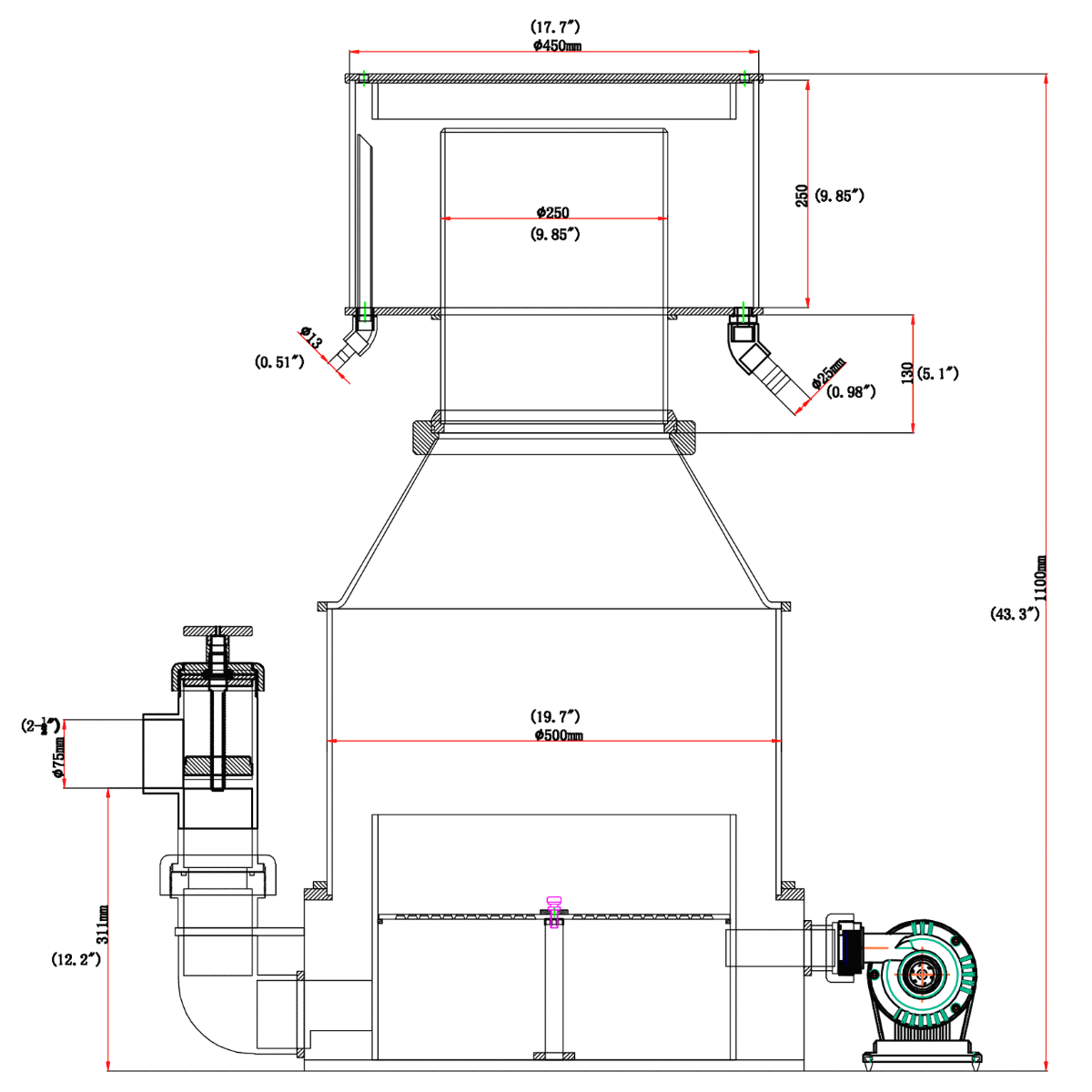Reef Octopus SRO-9000EXT Light Commercial Protein Skimmer