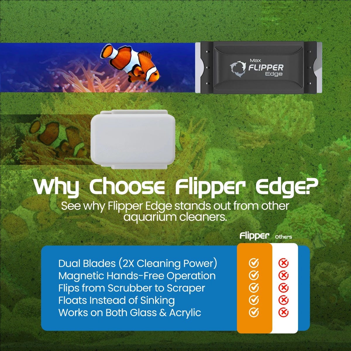 Flipper Edge Floating Magnetic Algae Cleaner MAX