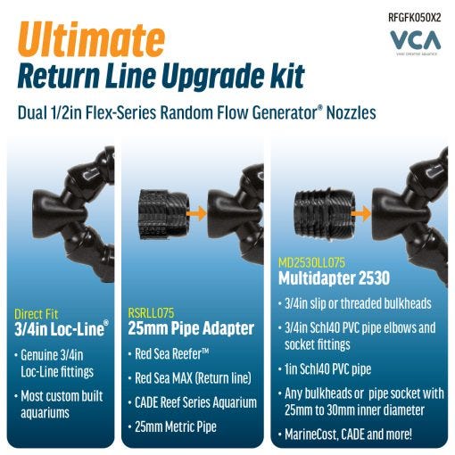 VCA Ultimate Return Line Upgrade Kits - Dual 1/2" Flex-Series Random Flow Generator Nozzles