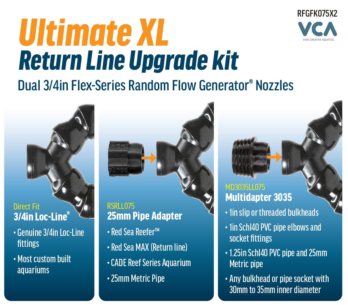 VCA Ultimate XL Return Line Upgrade Kits - Dual 3/4" Flex-Series Random Flow Generator Nozzles